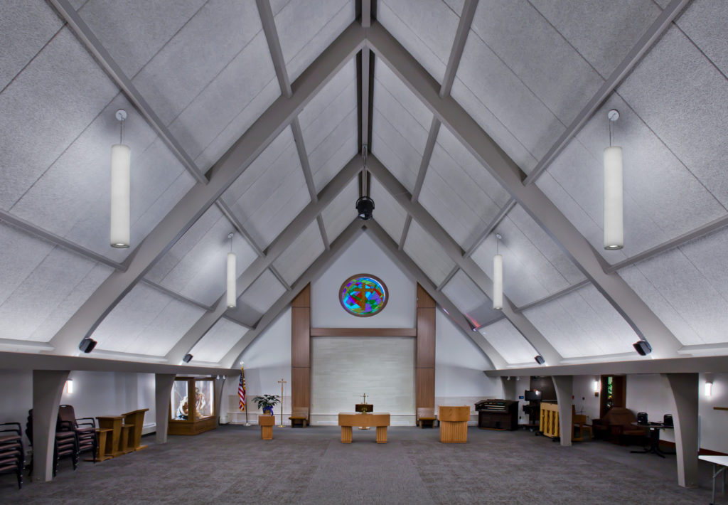 a large room with a large ceiling